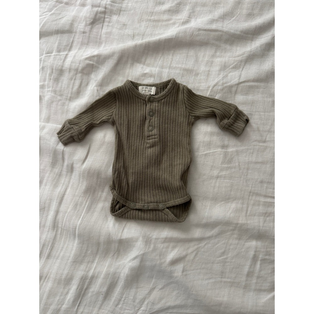 The Simple Folk Newborn NB Ribbed Organic Cotton Henley Long Sleeve Romper